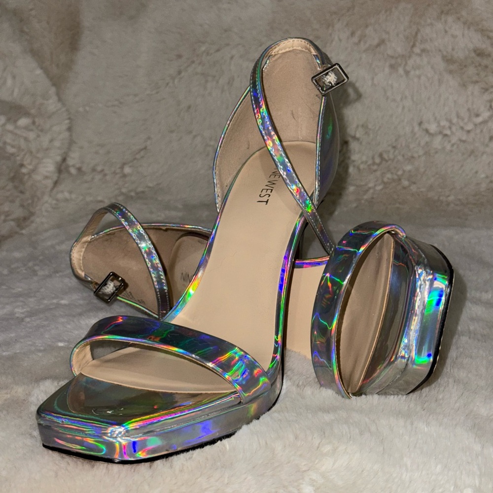 Nine West Chrome Metallic Platform Heels